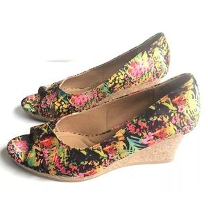 Dexflex Comfort Peep Toe Cork Wedge Shoes